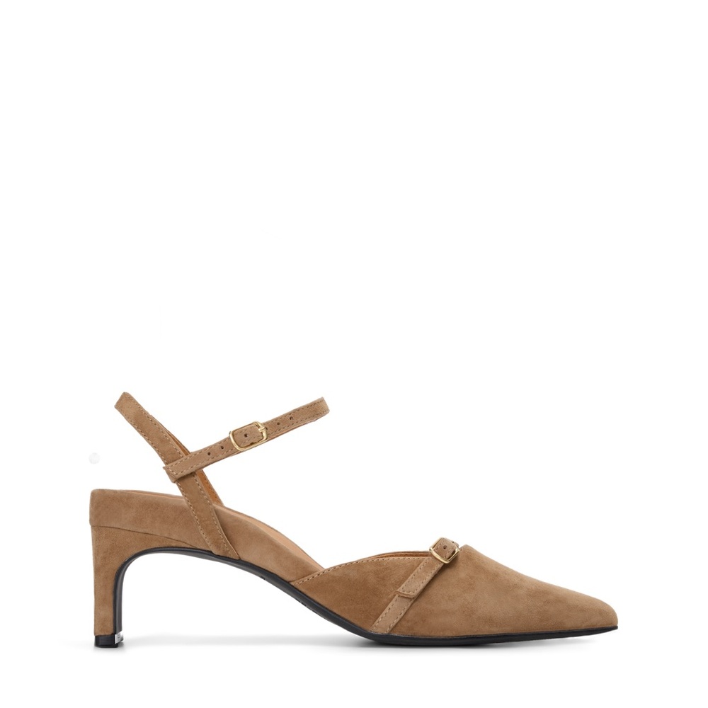 Bared Footwear Tan Suede Pointed-Toe Ankle-Strap Heels - Picture 2 of 3